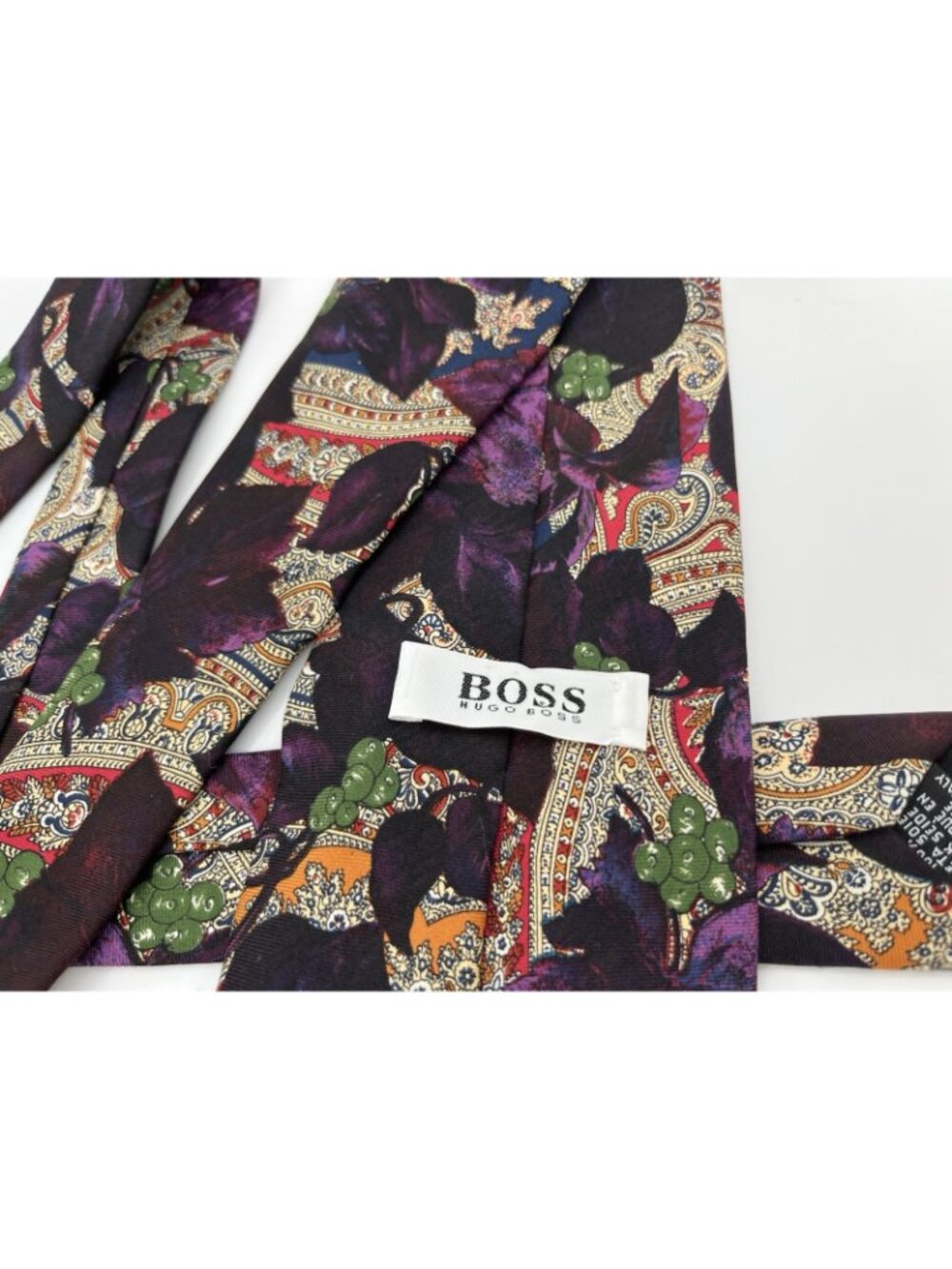 HUGO BOSS Men's Silk Cotton Necktie LUXURY Paisley Purple Floral W:3.6" Italy - Picture 2 of 8